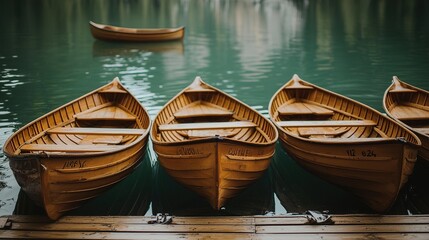 Wooden Boats on Calm Lake