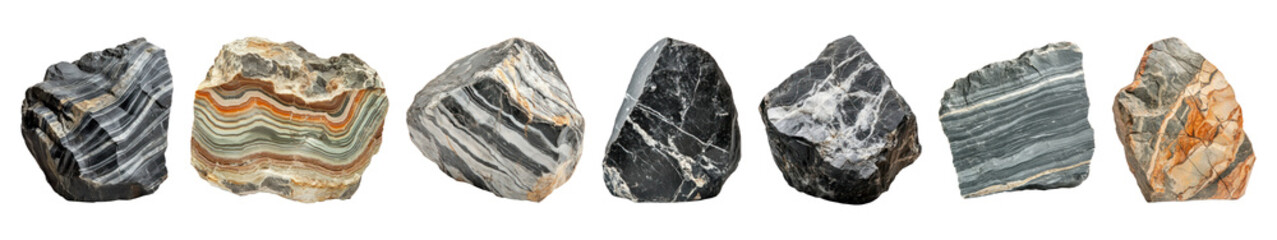 Obraz premium PNG Colorful striped polished stones, element set on transparent background