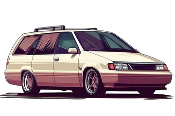 Fototapeta premium Retro-Styled Cream & Rose Station Wagon Illustration