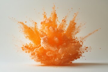 Orange powder explosion on white background.