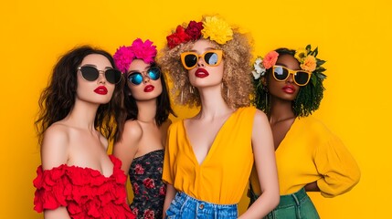Obraz premium Four Diverse Women Model Summer Fashion Trends