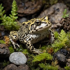 Obraz premium Nature's Habitat: Midwife Toad in Rocky Terrain with Water Sources