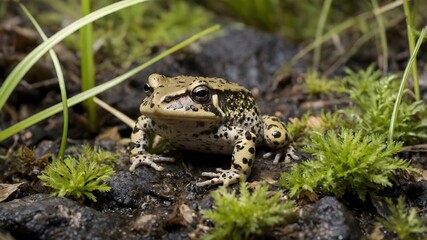 Obraz premium Bio diverse Haven: Midwife Toad in Rocky Landscape with Water Features
