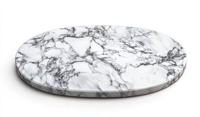 Oval white marble platter isolated on white background.
