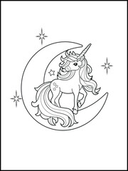 Black and white printable Unicorn coloring pages for kids. Children's coloring books with cute unicorn cartoon character, fun and educational materials for kindergarten.
