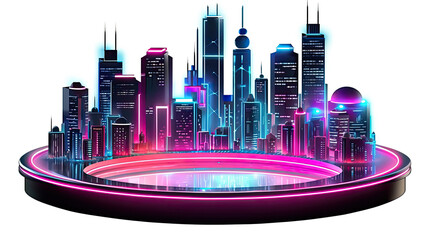 An illustration of futuristic city buildings isolated on a white background