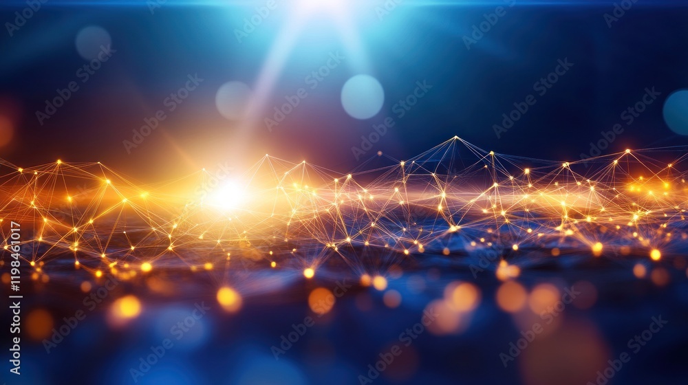 Poster abstract network connections: a digital landscape of glowing nodes and lines