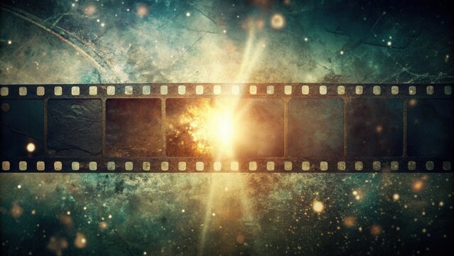 A Glimmering Celestial Event Captured on Aged Film Strip with a Dusty, Starry Background
