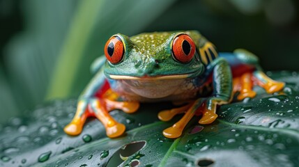 Fototapeta premium Yellow-legged Red-Eyed Amazon Tree Frog photography in the leaves