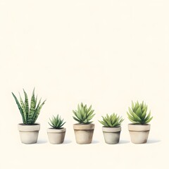 Obraz premium A minimalist arrangement of potted succulents against a light background.