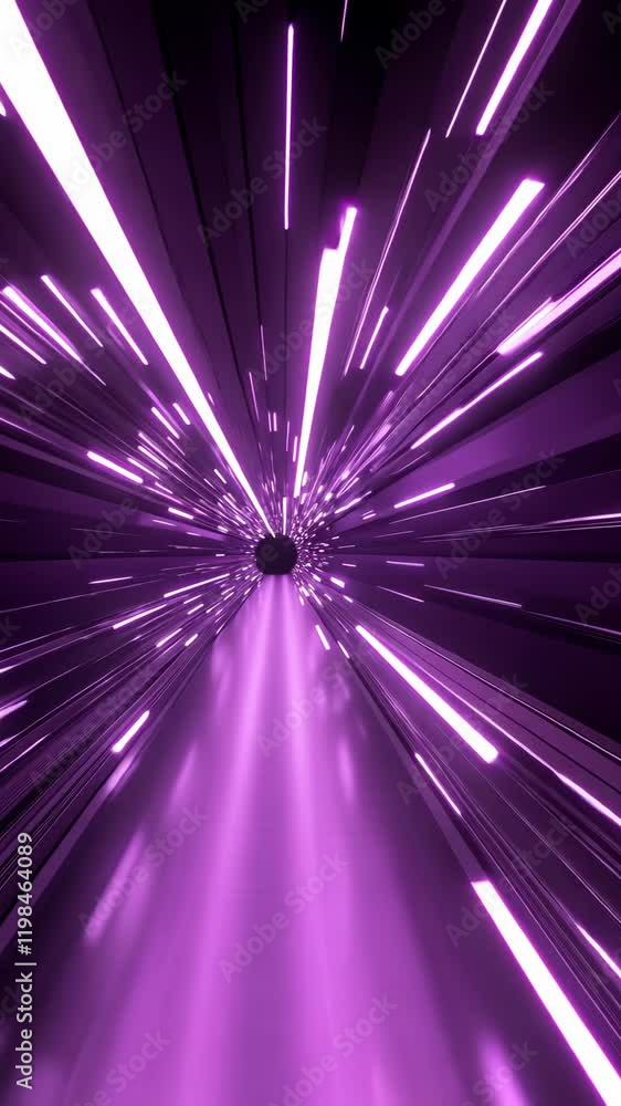 Poster dynamic purple tunnel with vibrant light streaks creates a sense of motion and speed through a surre