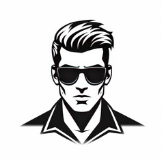 Stylish monochrome illustration of a confident man wearing sunglasses and a slick hairstyle, showcasing modern masculinity and urban fashion trends.