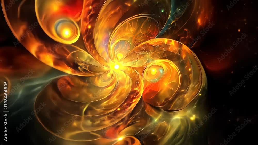 Aufkleber exploring vibrant cosmic patterns in a mesmerizing swirl of golden hues and dynamic energy