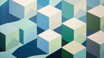 Obraz premium Abstract Isometric Geometry Featuring Cubes on a Soft Color Grid Design
