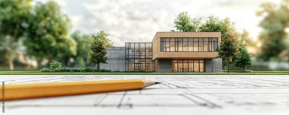 Poster engineer project idea. modern architectural design with sleek lines and natural surroundings.