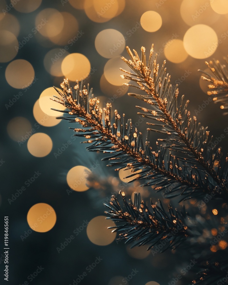 Poster close-up of pine branch with bokeh lights. (1)