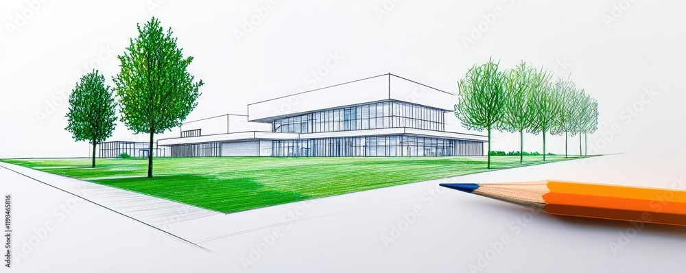 Poster engineer blueprint idea. modern architectural sketch showcasing an innovative design with green surr