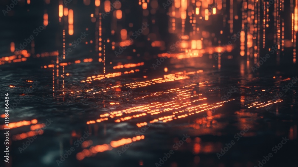 Poster digital matrix: abstract orange glowing data stream