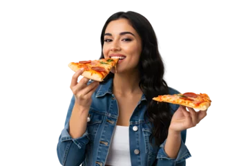 Fotobehang Beautiful woman eating a slice of pizza  © Hung