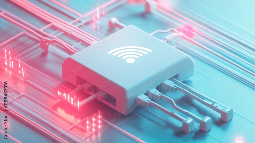 Aufkleber wireless router on circuit board; network connection.
