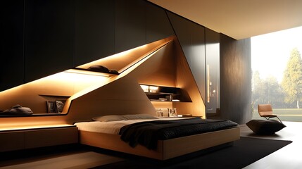 Modern Minimalist Bedroom Design With Geometric Wood Accents