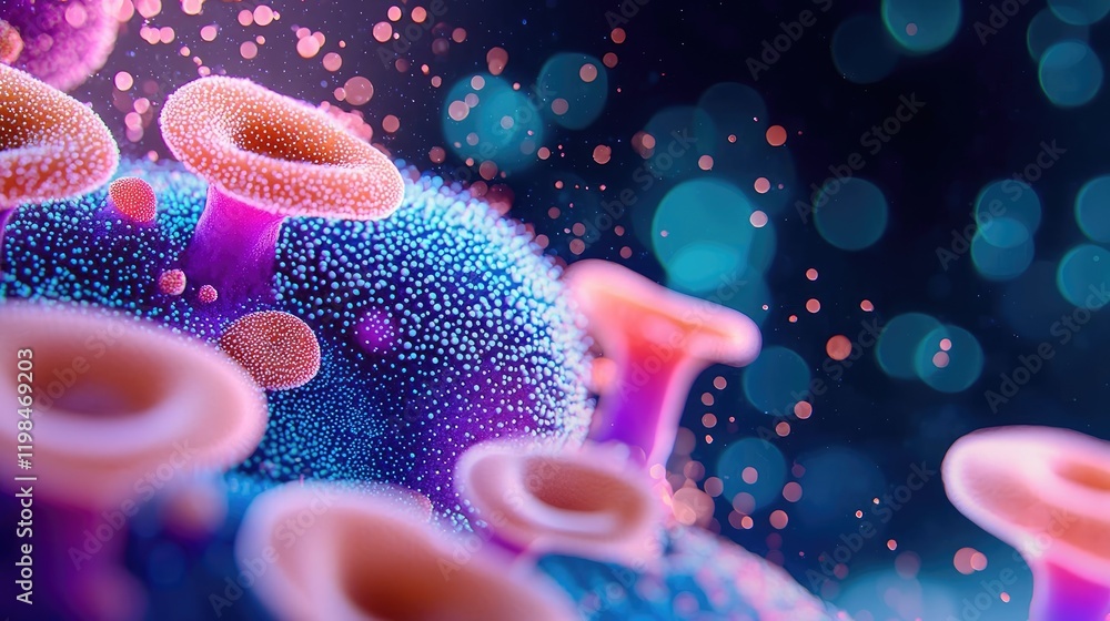 Aufkleber dust pollution idea. close-up view of vibrant cellular structures in a scientific context.