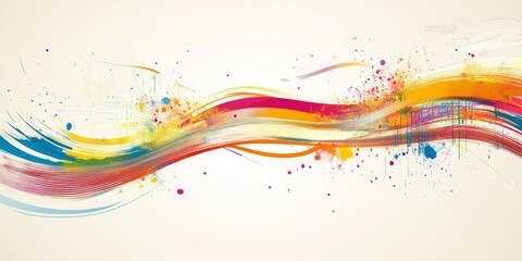 Abstract colorful wave background with paint splatters.