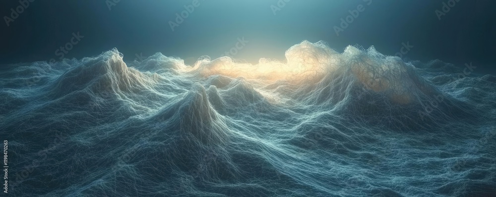 Poster dust pollution concept. serene ocean waves illuminated by soft light, creating a tranquil underwater