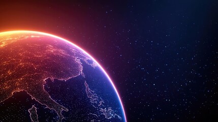 Obraz premium Dust pollution concept. Stunning view of Earth from space with vibrant colors and stars in the background.