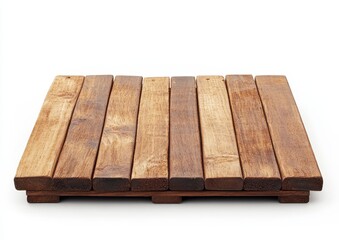 Rectangular wooden plank mat isolated on white.