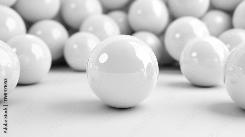 Poster smooth white spheres are scattered across a soft, light background, forming a calming and minimalist