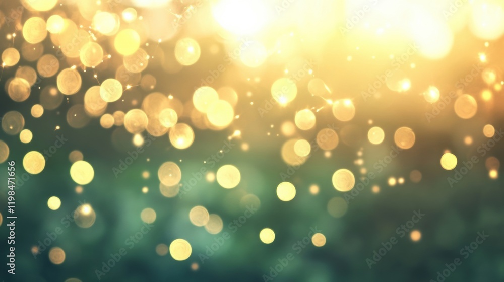Poster a tranquil green background filled with sparkling bokeh and soft light flares creates an enchanting 