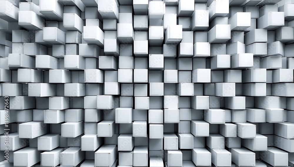 Poster abstract white cubes form a complex three dimensional structure