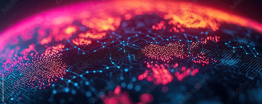 Poster dust pollution idea. a vibrant digital globe showcasing interconnected nodes and networks in neon co