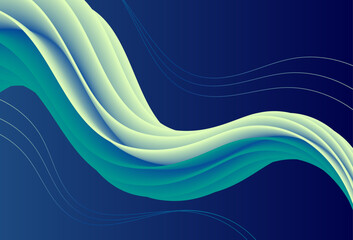 Abstract Fluid Wave Design with Gradient Colors on Dark Blue Background