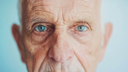 An elderly man with deep blue eyes conveys a sense of wisdom and experience while lost in thought, reflecting on his life stories