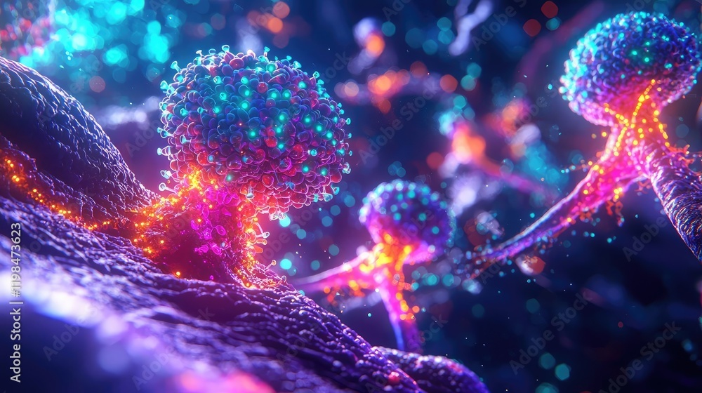 Aufkleber dust pollution concept. colorful microscopic view of cellular structures and interactions in vibrant