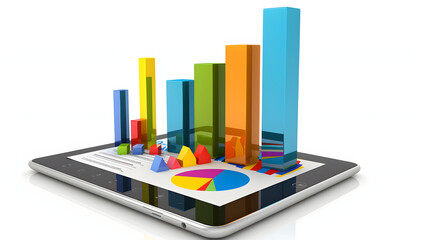 bar graph tablet and report paper isolated