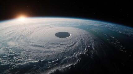 Dust pollution concept. A breathtaking view of a hurricane swirling over the Earth's atmosphere from space.