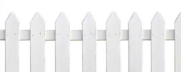 White picket fence section isolated on white background.