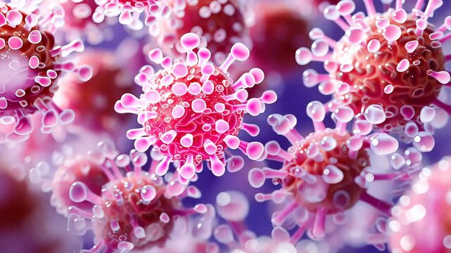 bunch of viruses are floating in the air. The viruses are brown and have a fuzzy appearance, Group of virus cells. 3D illustration, Coronavirus cells