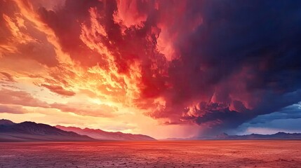 Dust pollution concept. A stunning sunset casts vibrant colors over a dramatic landscape with clouds.