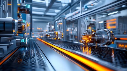 A photographer is seen in action, capturing intricate details of factory machinery. The composition is symmetrical and bright, with an emphasis on the aesthetic and technical aspects of industrial.