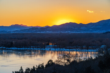 Overlooking Western hills' sunset from Beijing Summer Palace