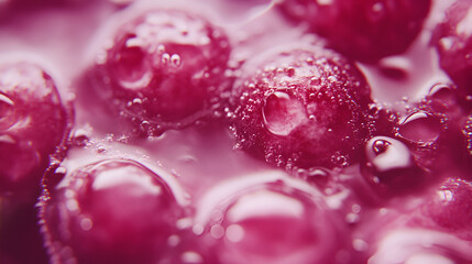 Red Berries Submerged In Sparkling Water Close Up