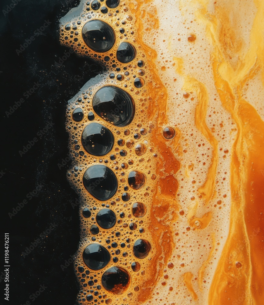 Poster abstract close-up of bubbles and foam in dark liquid showing intricate patterns and textures in vivi