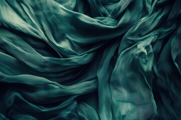 Fototapeta premium Flowing Deep Teal Chiffon Fabric Texture Background.
