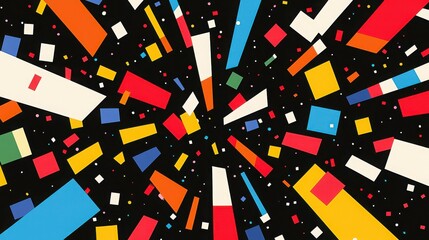 Abstract Geometric Pattern with Bright Colors on Black Background
