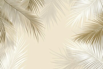 Beige background with gold and white palm leaves.