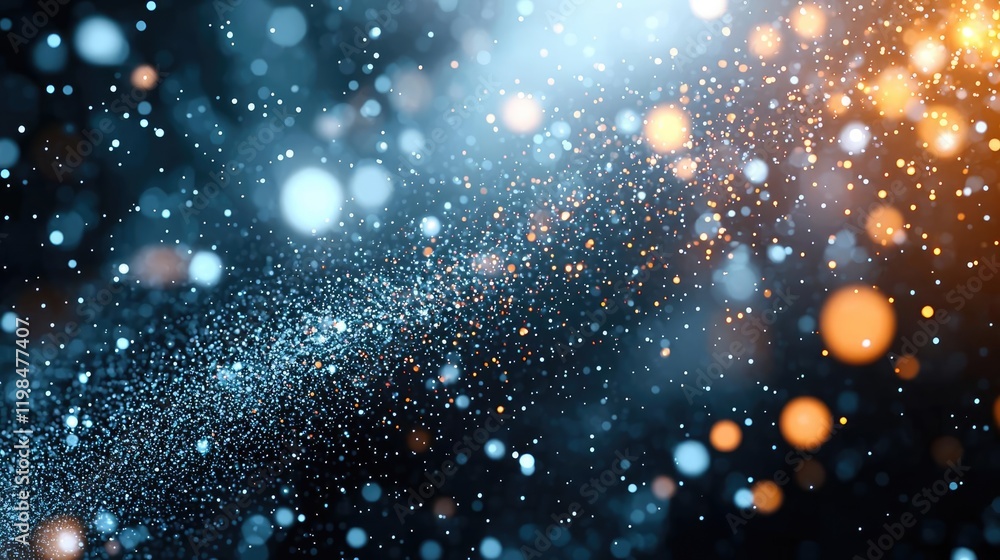 Poster dust pollution concept. abstract sparkling lights in blue and orange create a mesmerizing visual eff